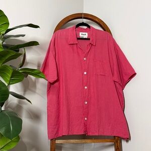 Flax LARGE Pink 100% Linen Short Sleeve Button Front Shirt